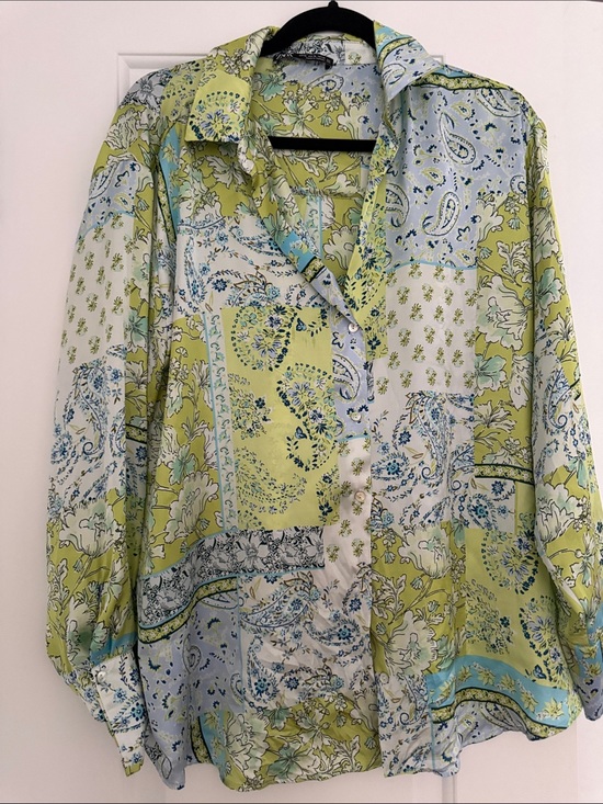 Zara Tops - ZARA Green and Light Blue Floral Blouse